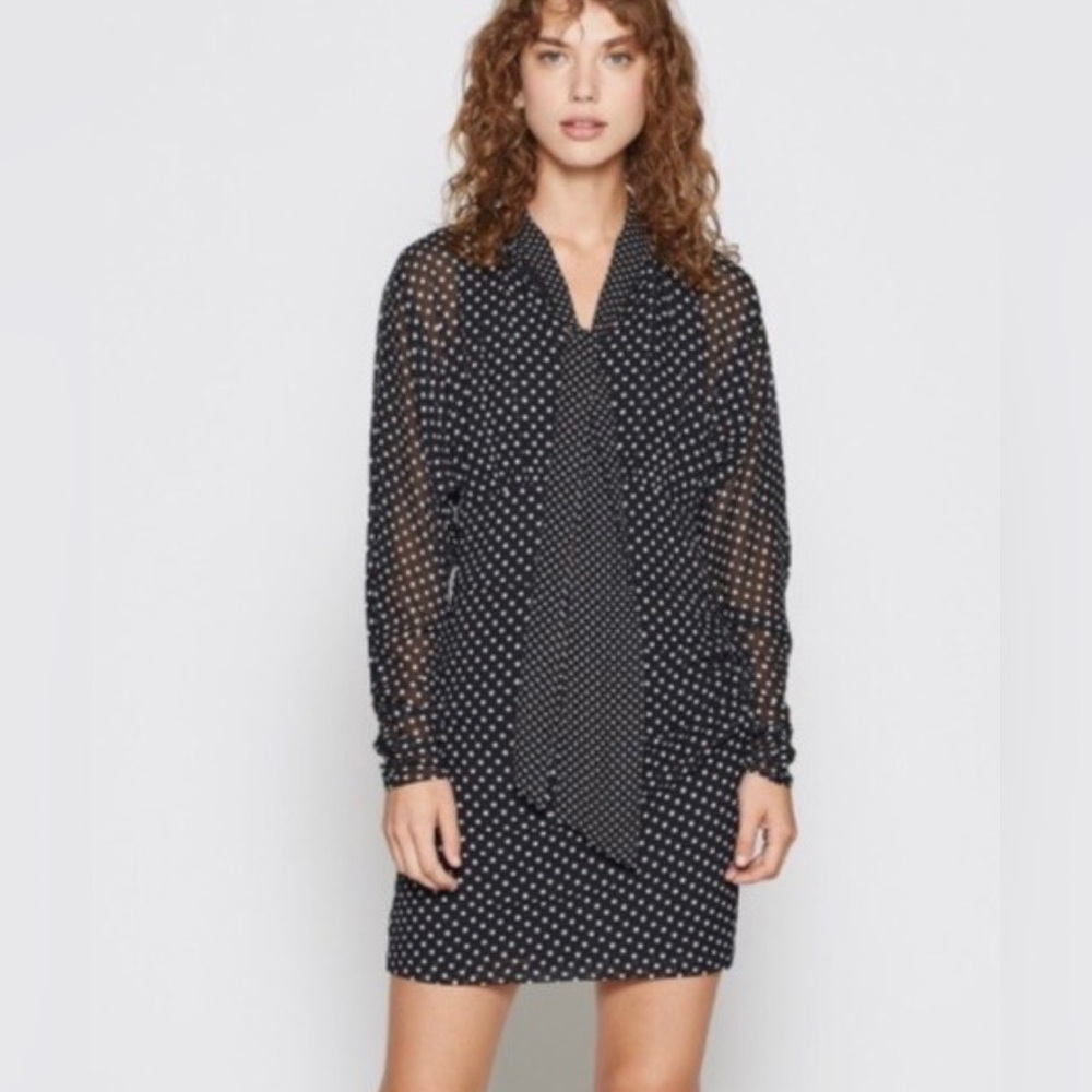 NWT Joie Etha Polka-Dot Tie-Neck Short Dress Size 0